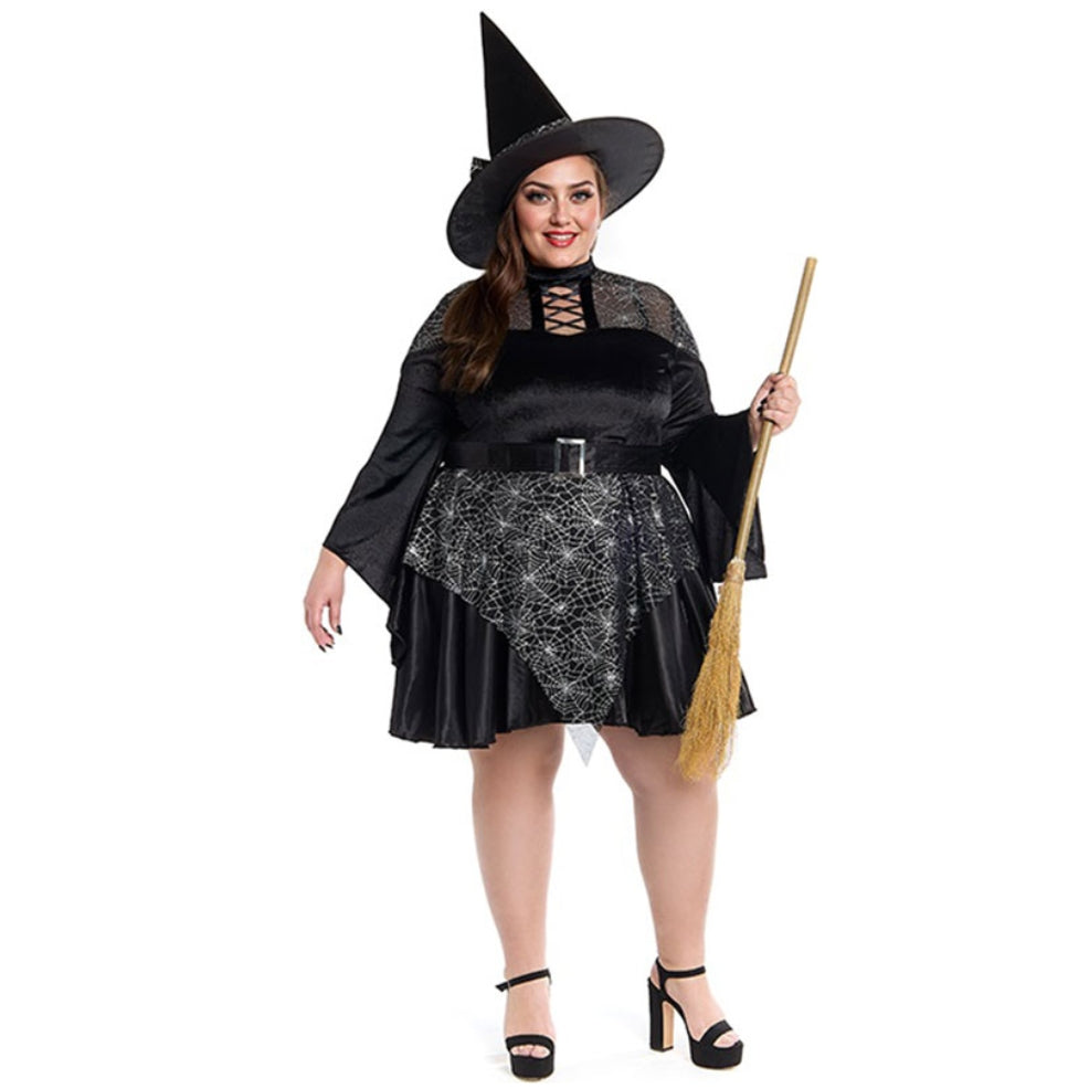 Fato de Bruxa Teia de Aranha Plus para mulher