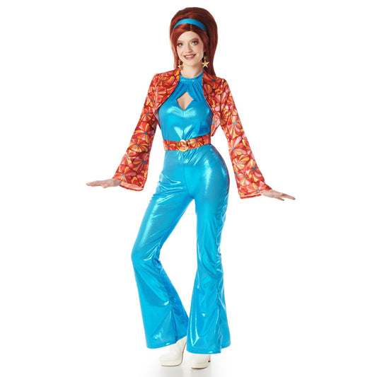 Fato de Disco Floral Anos 70 para mulher