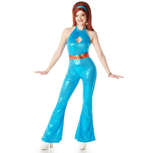 Fato de Disco Floral Anos 70 para mulher