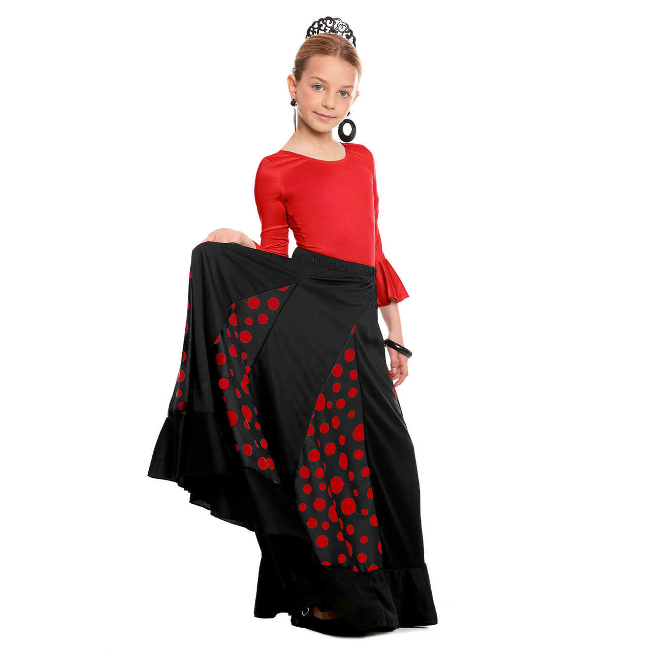 Saia de Flamenco Preta e Vermelha com Quilhas para crianças