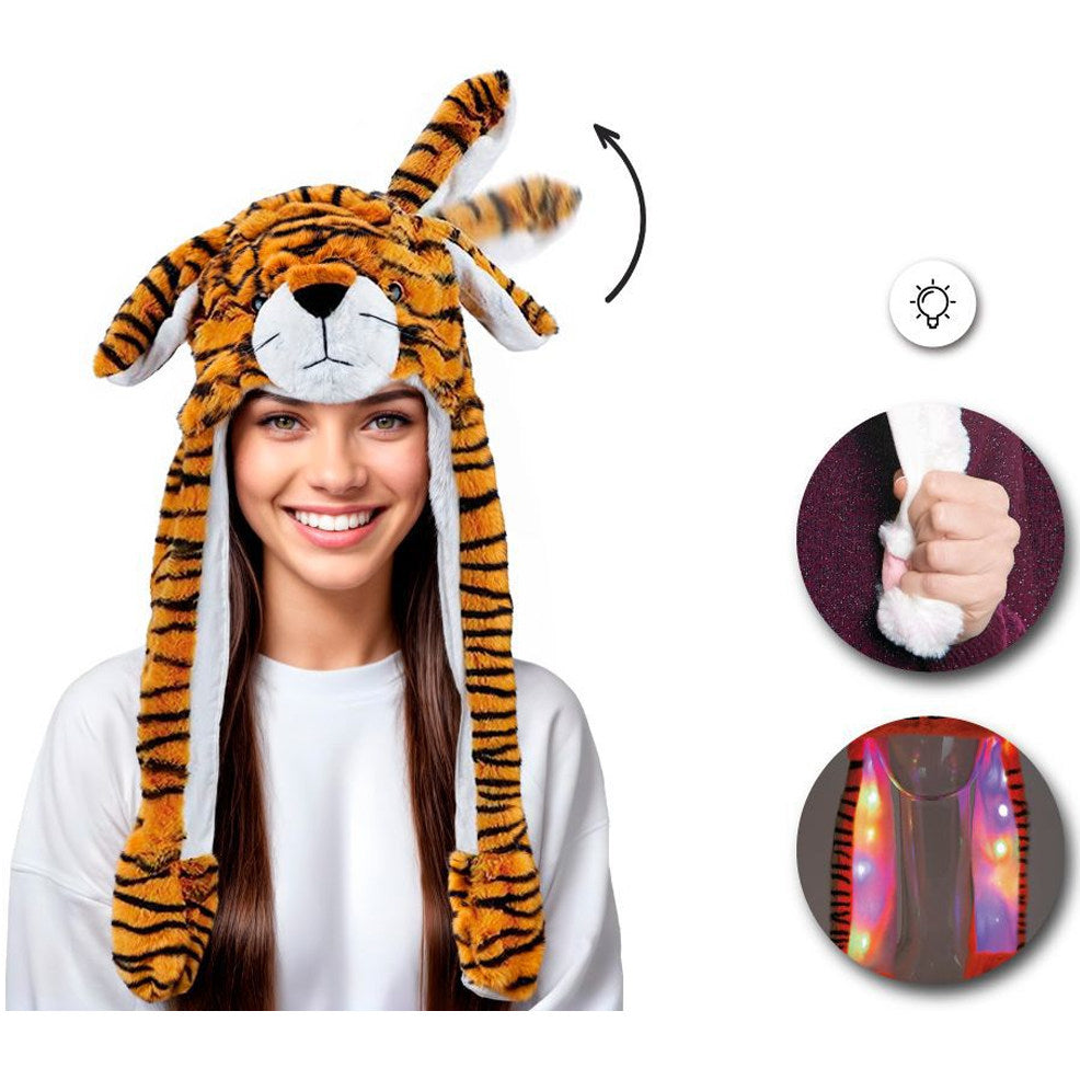 Chapéu de Tigre com Orelhas Móveis e Luz