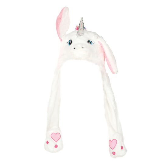 Chapéu de unicórnio branco com orelhas em movimento