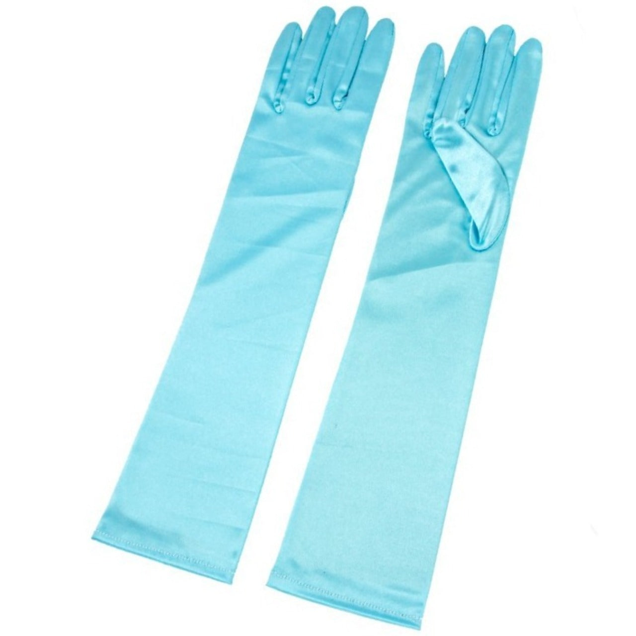 Luvas Longas de Cetim Azul Claro