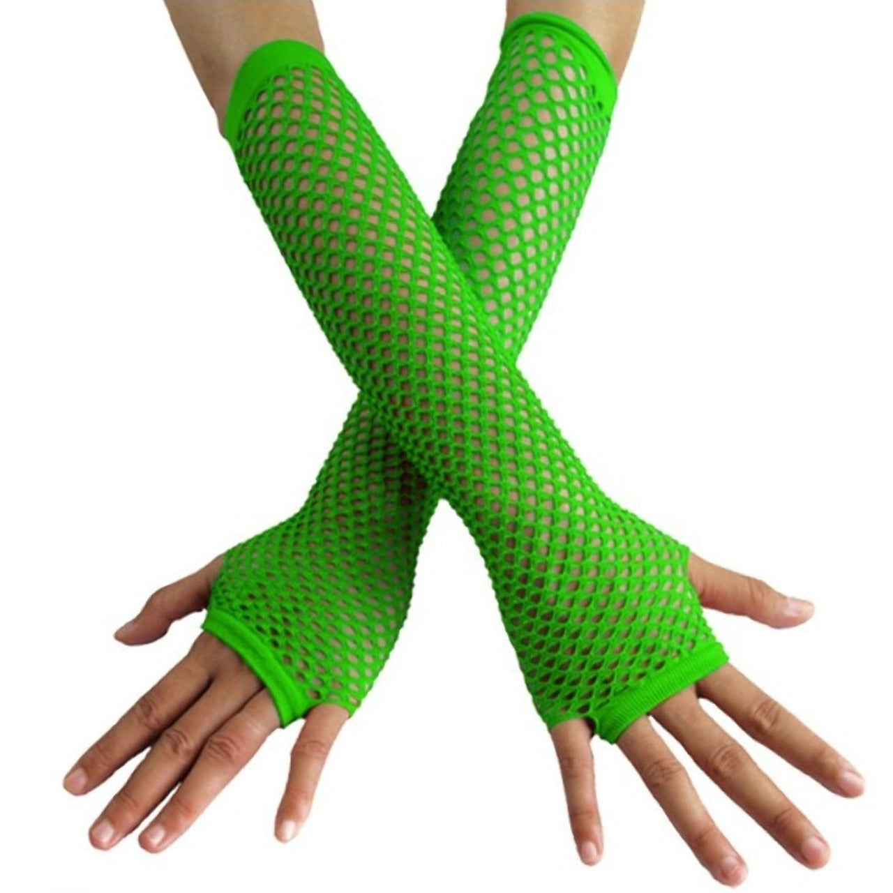Luvas longas de rede arrastão verde