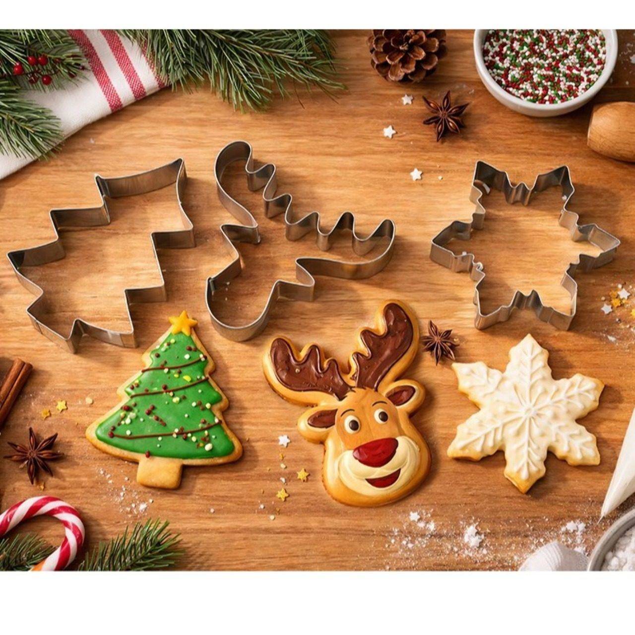 Pack de 3 Moldes Metálicos para Bolachas de Natal