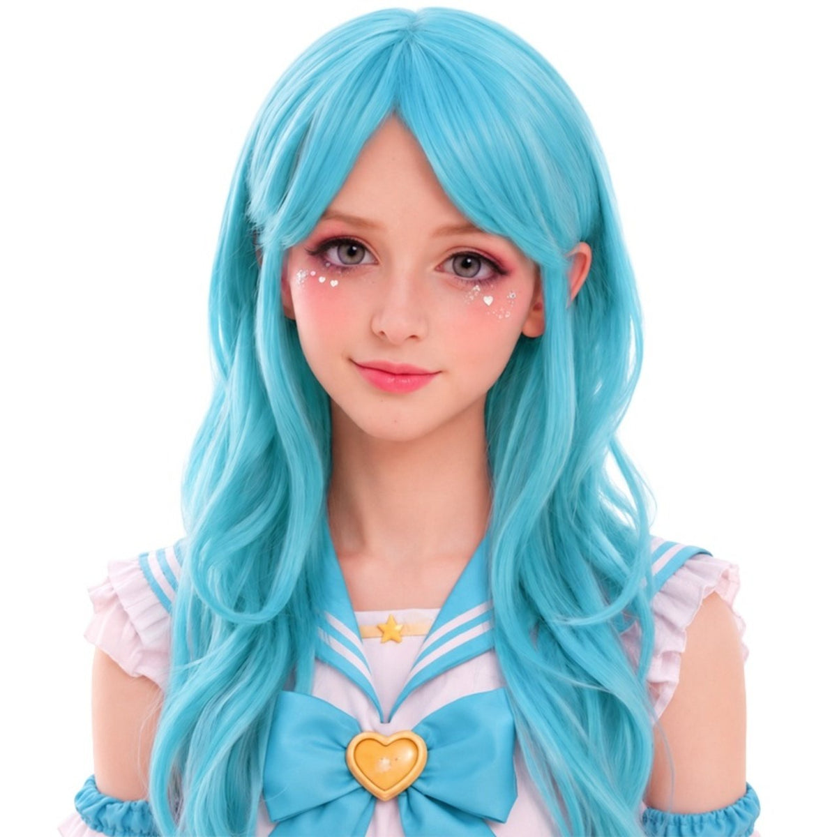 Peruca Azul Clara Comprida Cosplay