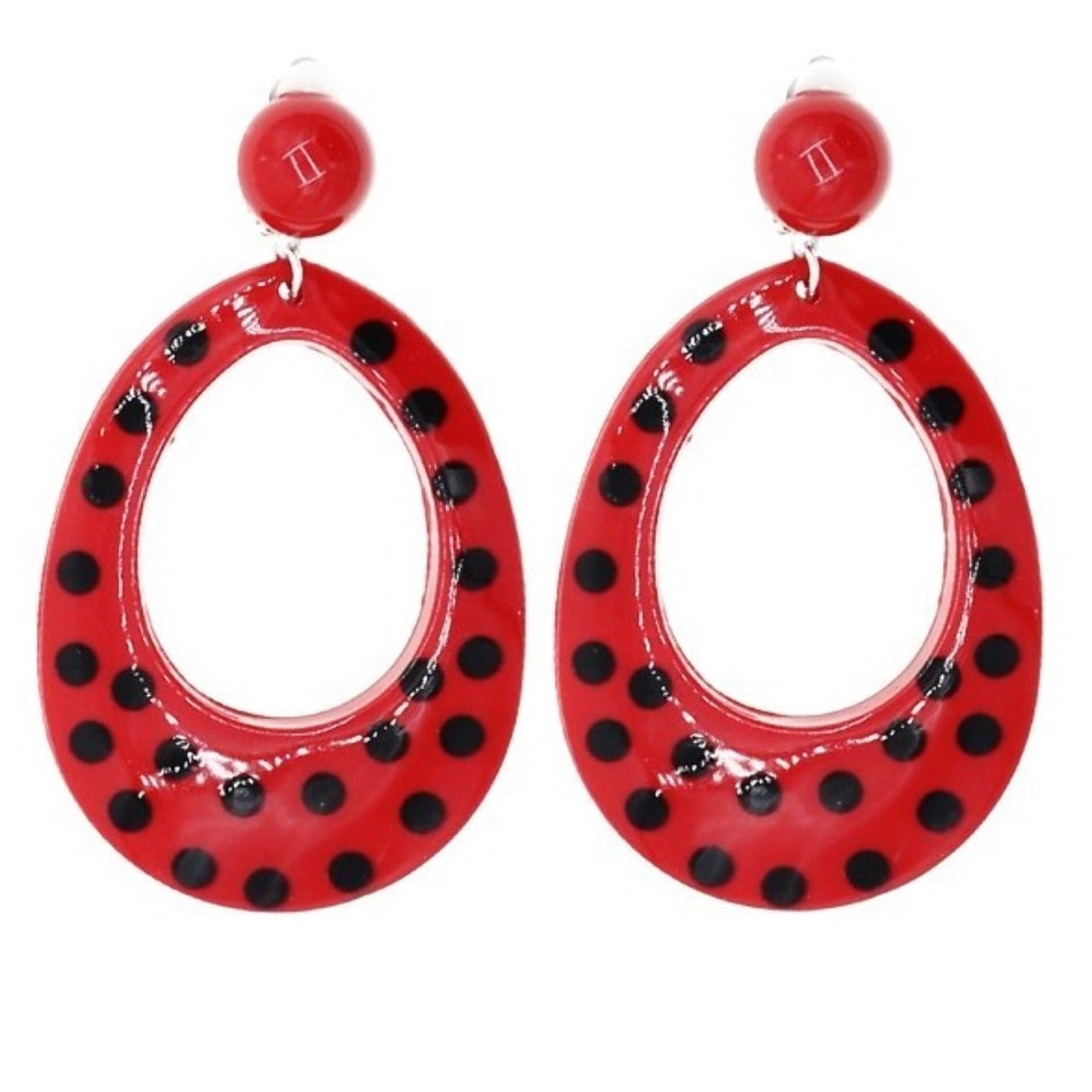 Brincos Flamenco Oval Vermelho e Preto