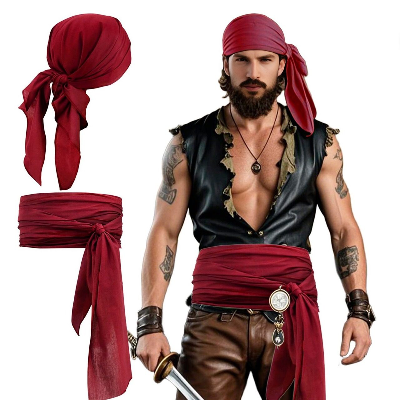 Conjunto de Pirata Corsário Vermelho