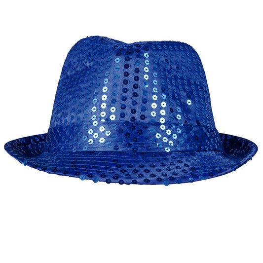 Chapéu Gangster de Lantejoulas Azuis Eco