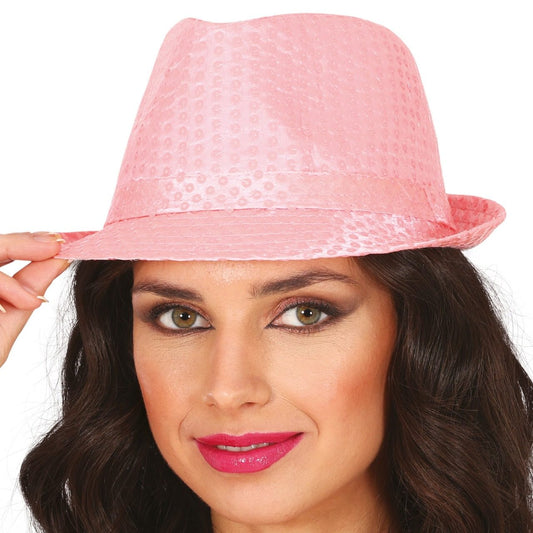 Chapéu Gangster Lantejoulas Rosa