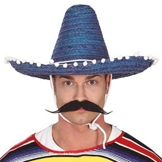 Chapéu Mexicano Azul com Borlas