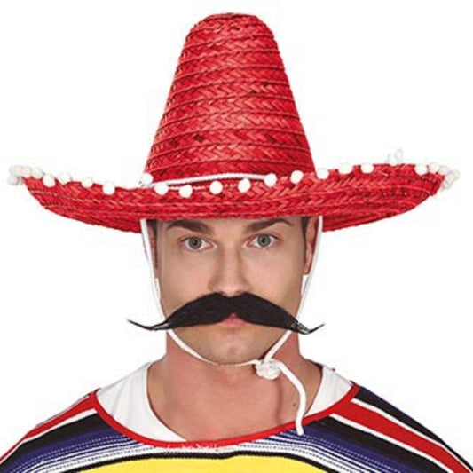 Chapéu Mexicano Vermelho com Borlas