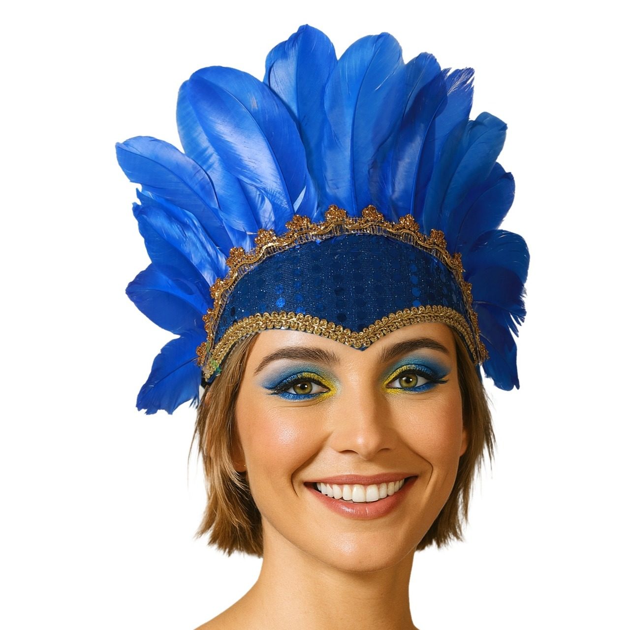 Tocado com Penas Azul Eco