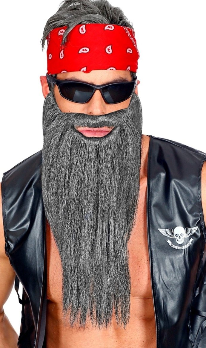 Barba Cinza Comprida com Bigode