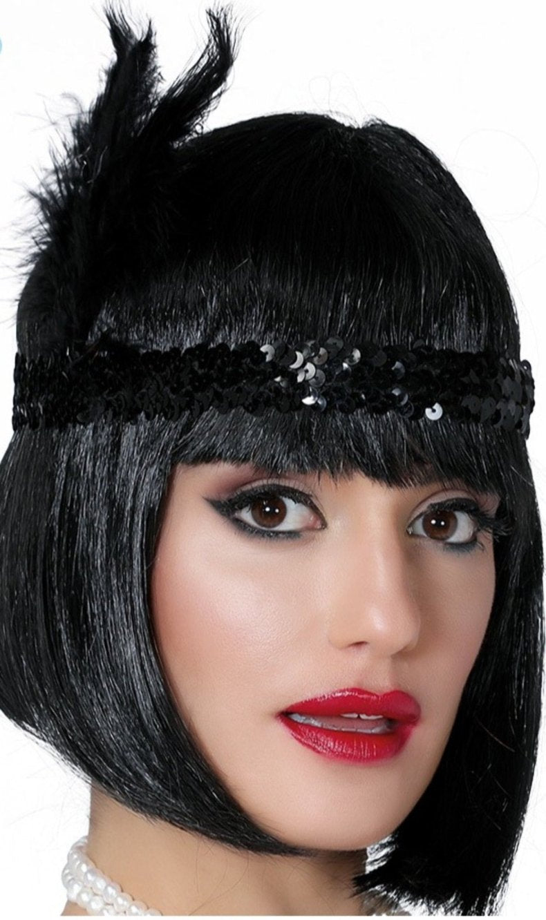 Fita de Charleston com Lantejoulas Preta