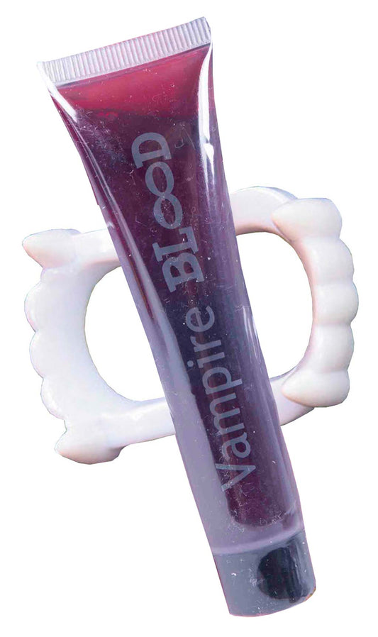 Dentadura de Vampiro Sangrenta e Tubo de Sangue