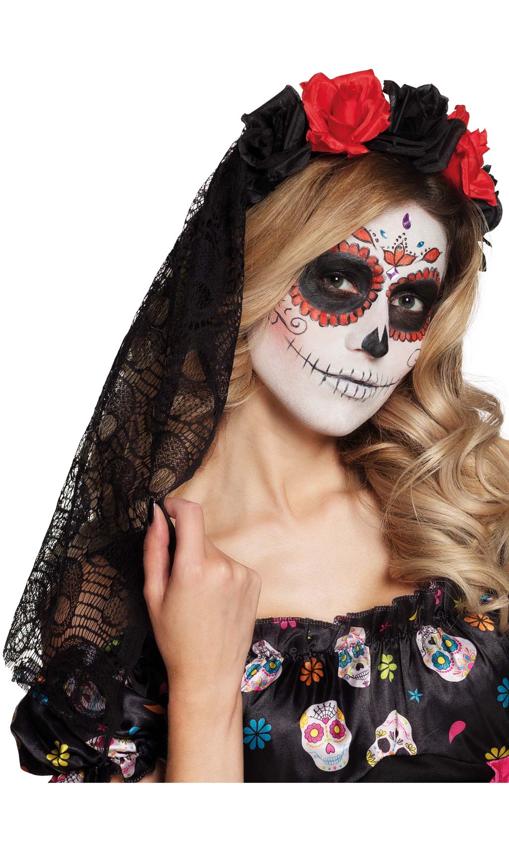 Bandolete de Catrina com Rosas com Véu