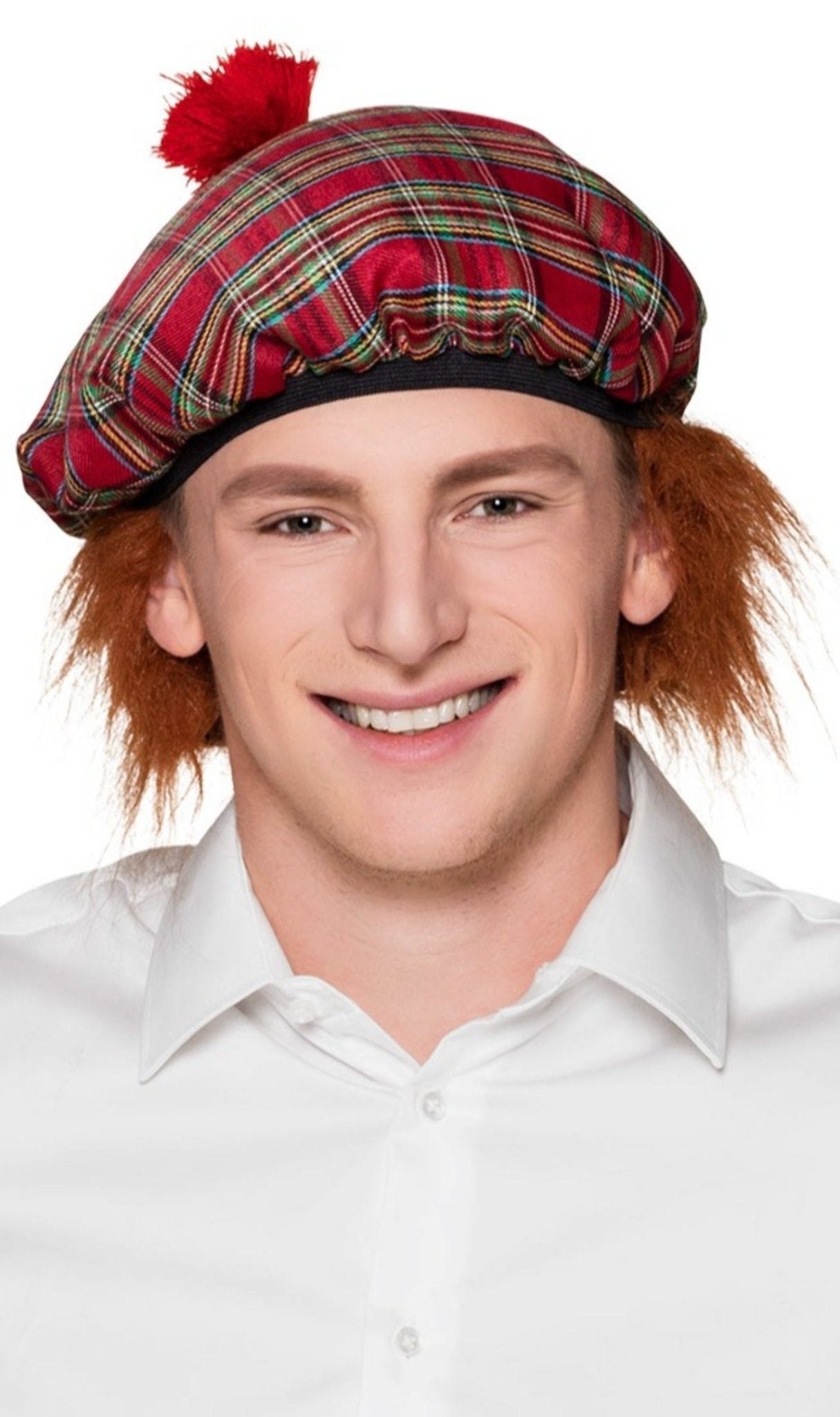 Boné Escocês Vermelho com Cabelo