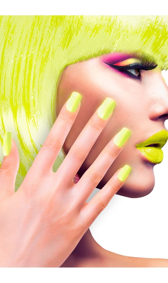 Kit de 12 Unhas Amarelo Fluorescente