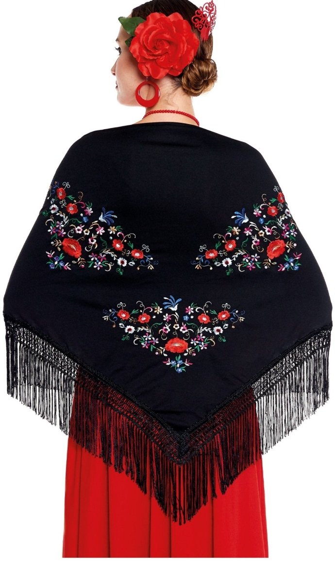 Xale Bordado Preto
