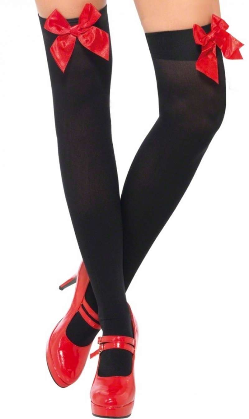 Meias Pretas com Laço Vermelho