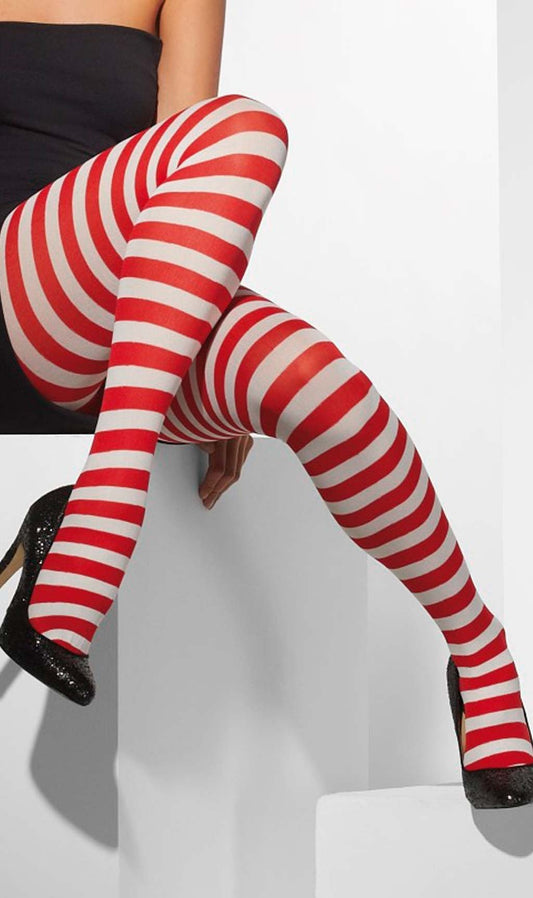 Collants com Riscas Brancas e Vermelhas