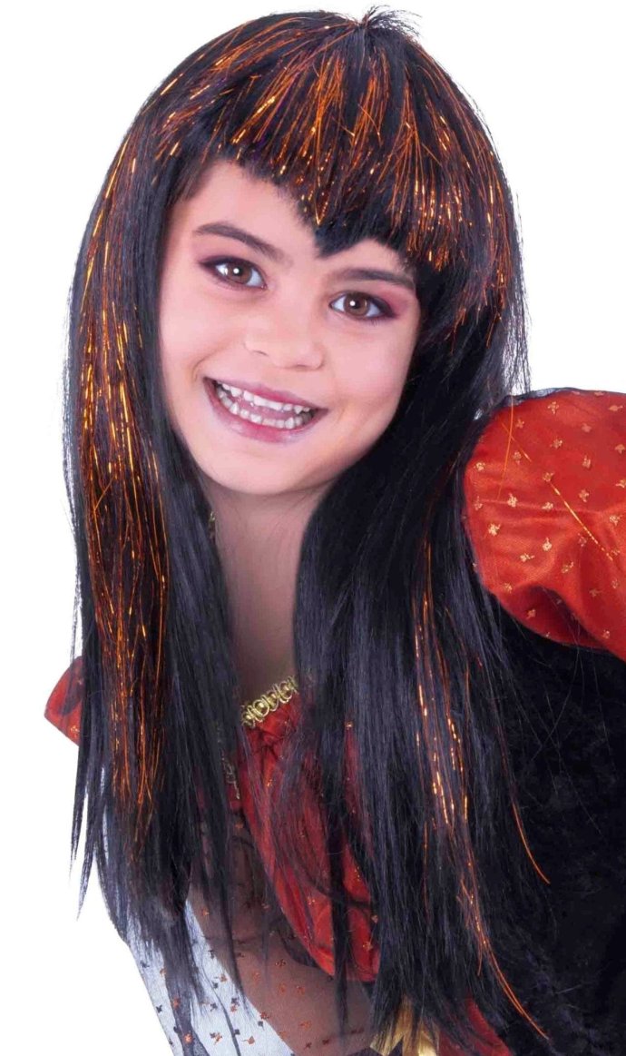 Peruca de Vampira Preta e Laranja para criança