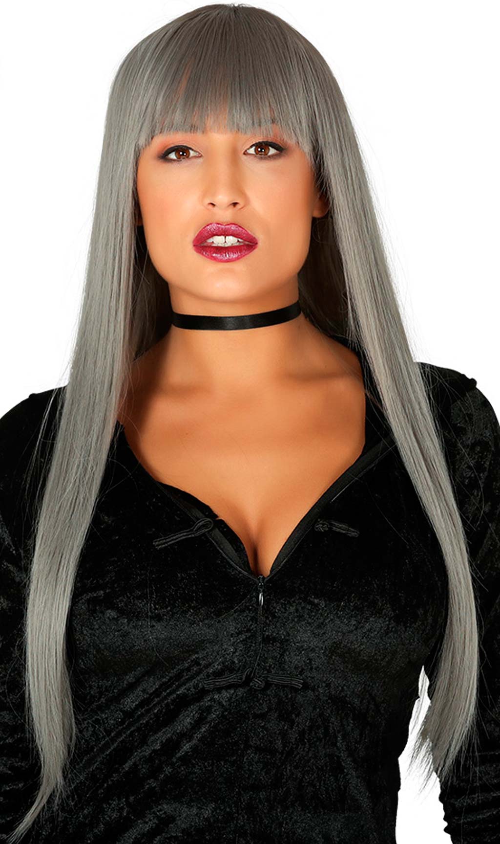 Peruca Cinza Comprida Lisa