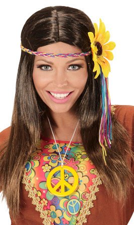 Peruca Hippie com Coroa de Girassóis