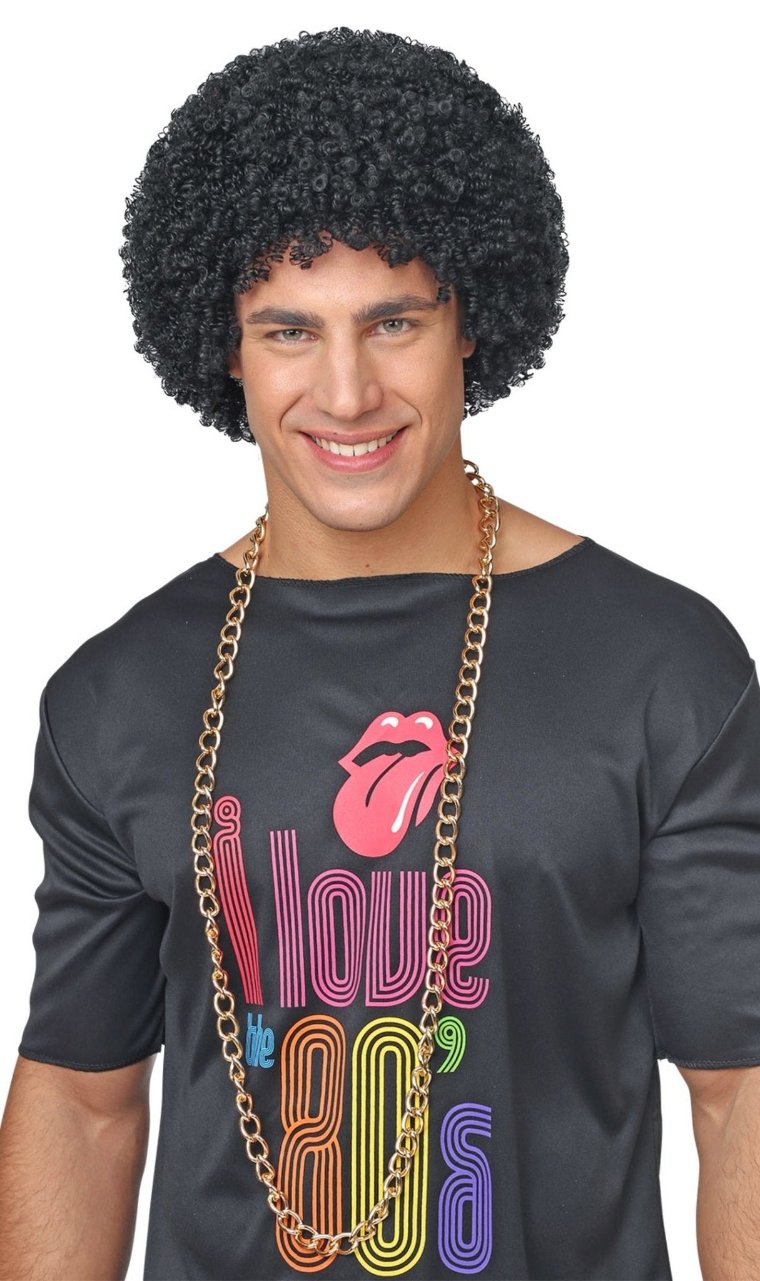 Peruca Preta Encaracolada de Anos 60