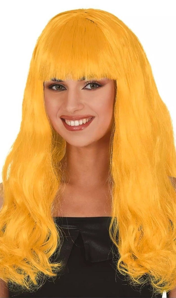 Peruca Amarela Cabelo Comprido com Franja