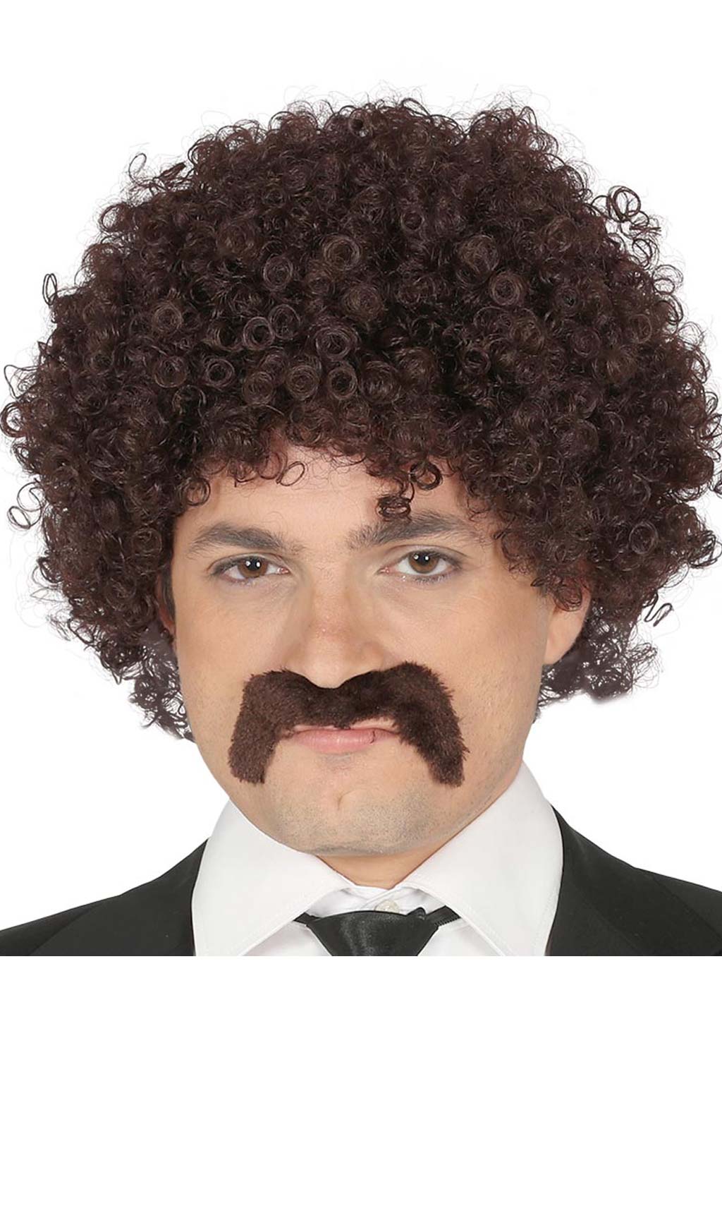 Peruca e Bigode com Caracóis Castanho