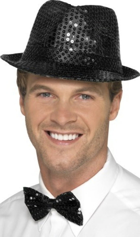 Chapéu de Gangster com Lantejoulas Preto