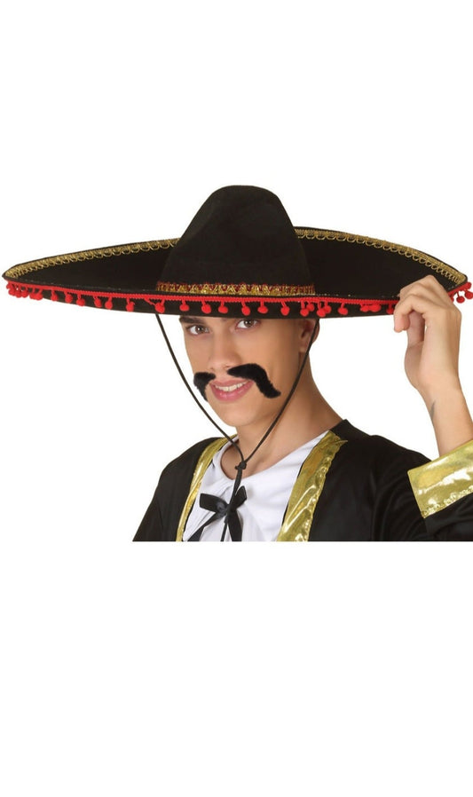 Chapéu de Mariachi com Borlas Vermelhas