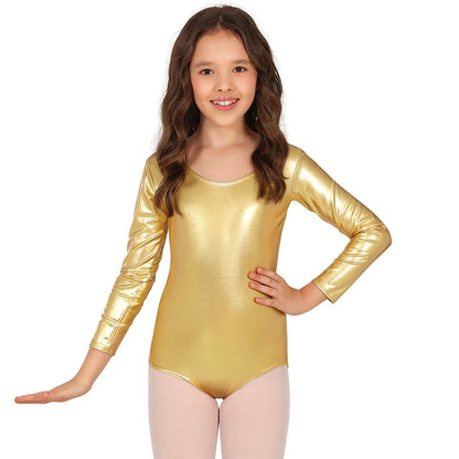 Body Dourado Metálico com Manga Infantil