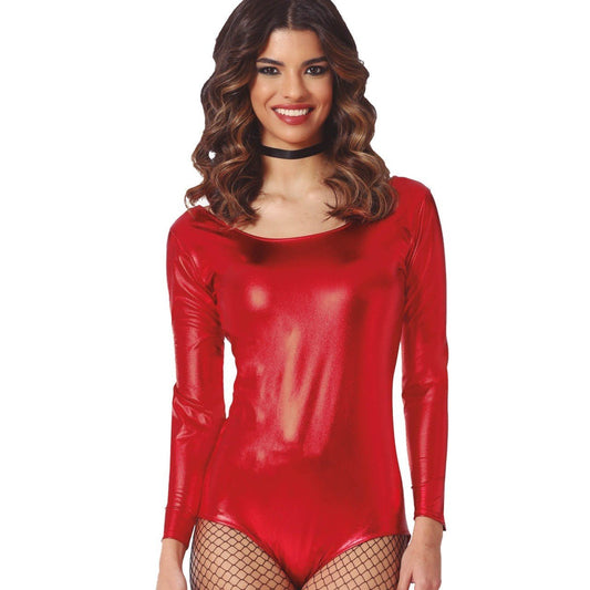 Body Vermelho Metálico com Mangas para mulheres