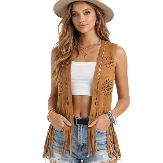 Colete Hippie Castanho com Franjas