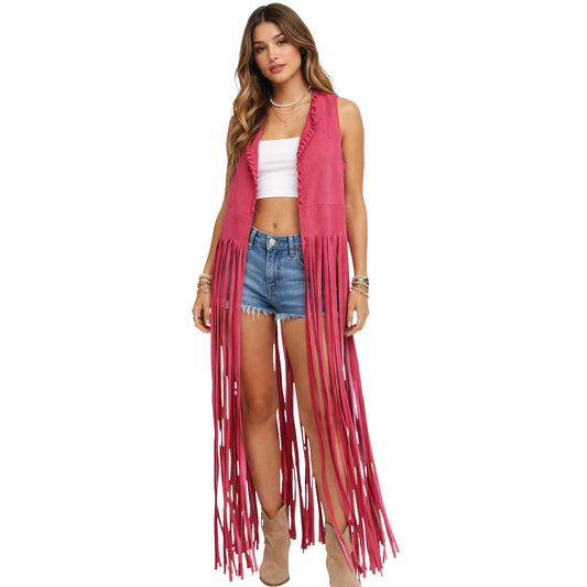 Colete Hippie Rosa Comprido