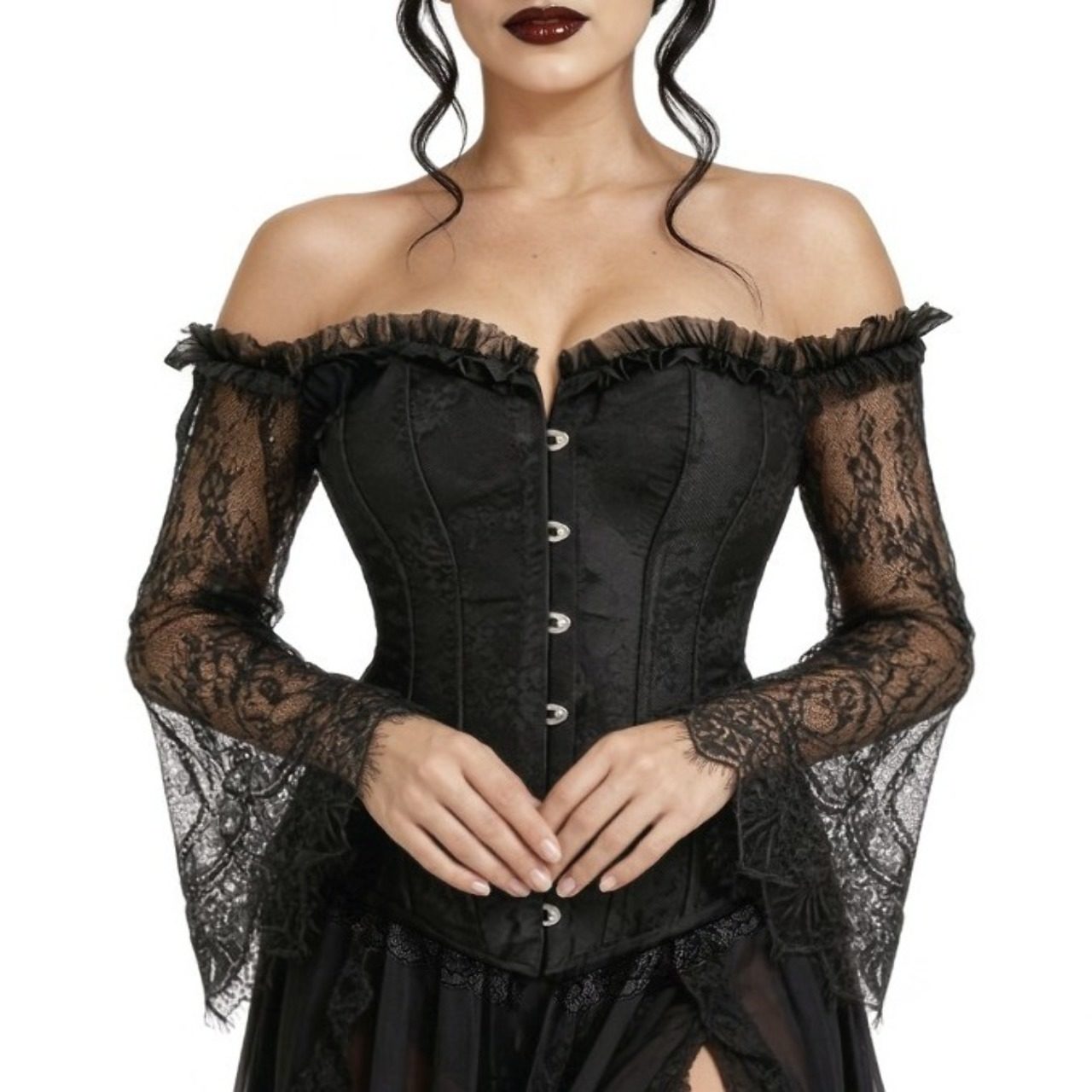 Corset Preto com Mangas Rendadas