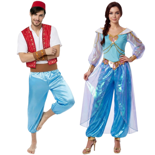 Fatos de casal de Aladino e Jasmine do Oriente
