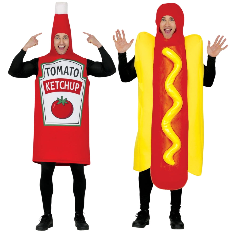 Fatos de casal de Hot Dog e ketchup