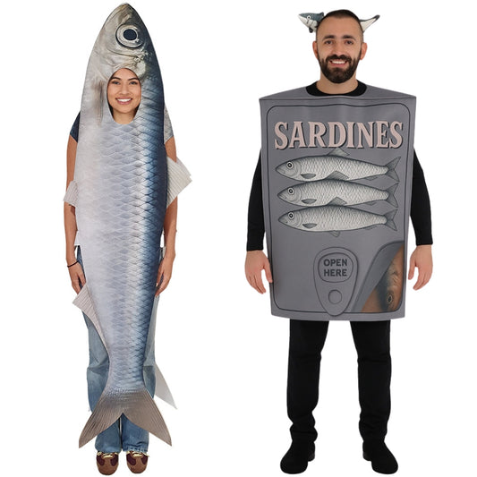 Fatos de casal de sardinha e lata de sardinhas