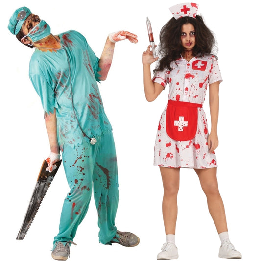 Fatos de casal de Médico e Enfermeira Zombie