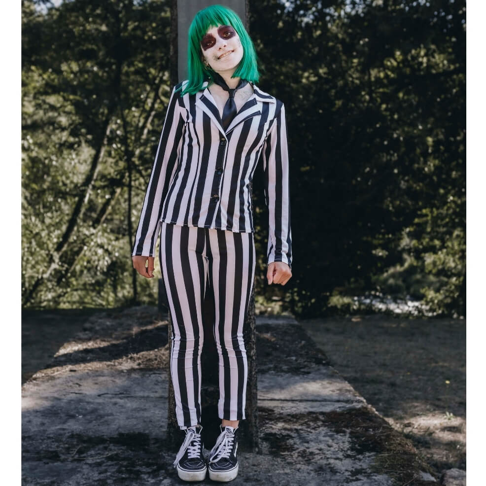 Fato de Beetlejuice com Riscas para senhora