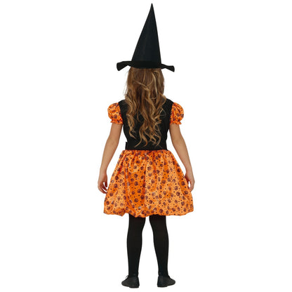 Fato de Bruxa Abóbora Laranja para menina