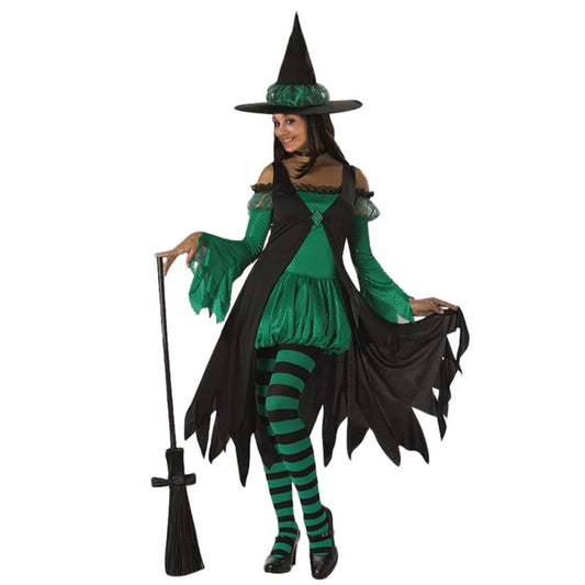 Fato de Bruxa Esmeralda Verde para mulher