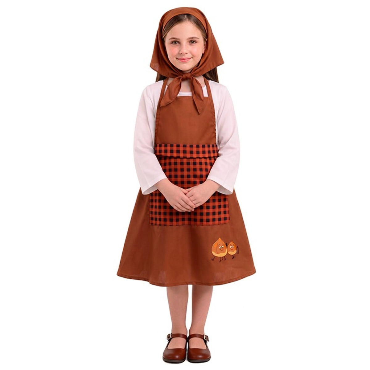 Fato de Vendedora de Castanhas Castanha para menina