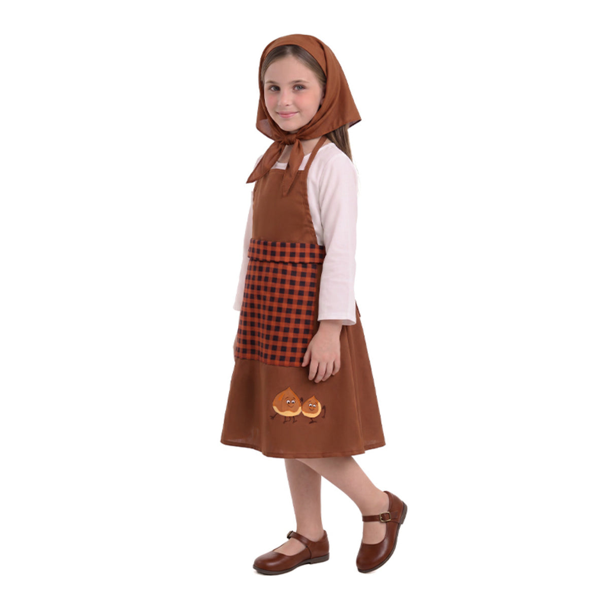 Fato de Vendedora de Castanhas Castanha para menina