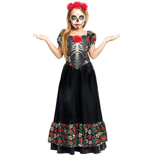 Fato de Catrina Mexicana Rosa para menina