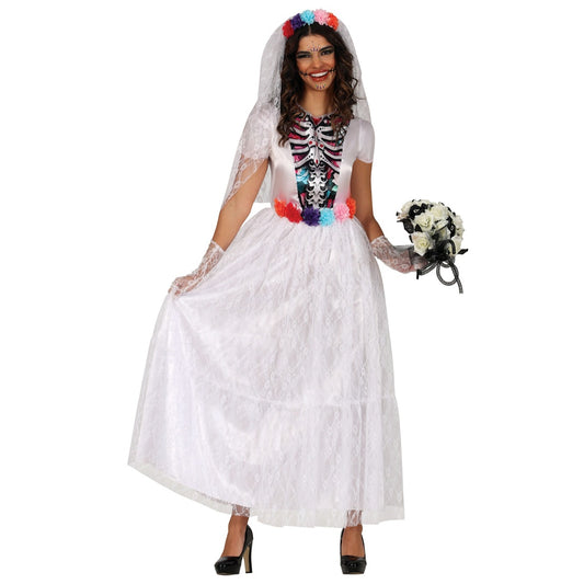 Fato de Catrina Noiva Branca para mulher
